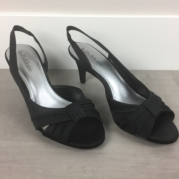 Kelly &Katie Size 7 Slingback Peep Toe Heels Black - Picture 1 of 8